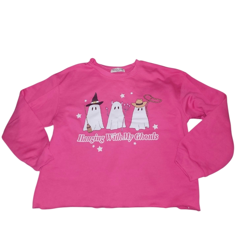 Womens XL Pink Halloween Ghost Ghouls Sweatshirt